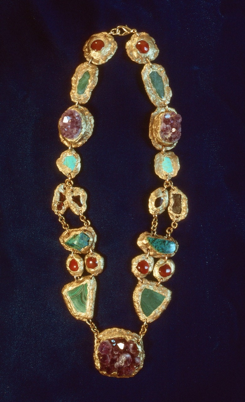 STATEMENT NECKLACE-SemiPrecious Minerals and Stones multi color Necklace-Wearable Art by Pauletta Brooks