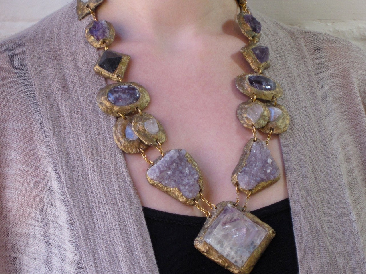 STATEMENT NECKLACE-SemiPrecious Minerals and Stones multi color -Wearable Art by Pauletta Brooks