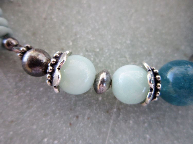 Blue Green Sterling Silver Lampwork Bracelet