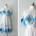 1970s Mexican Wedding Dress / Summer Bouquet / white cotton embroidered size medium - large