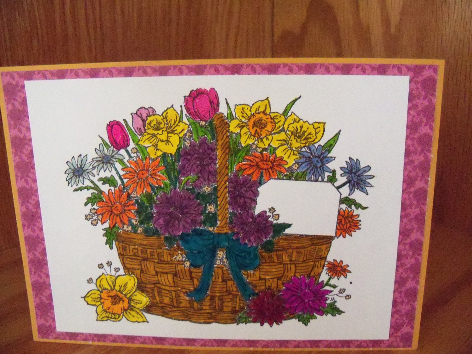 Flowers in a Basket Hand Stamped Blank Card