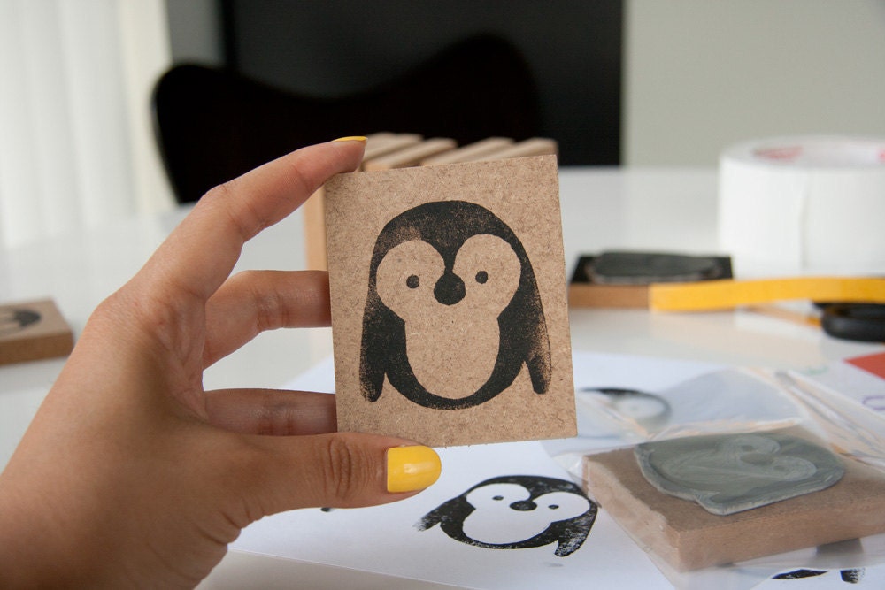 Reserved for Ingun - Hand Carved Penguin Stamp