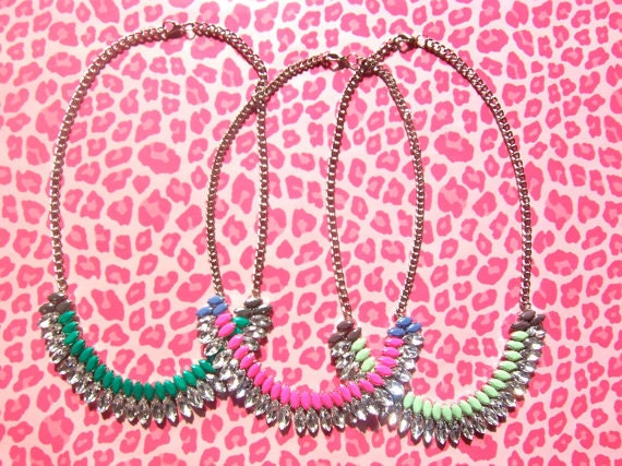 Lilac and Aqua Hand-painted Crystal Necklace