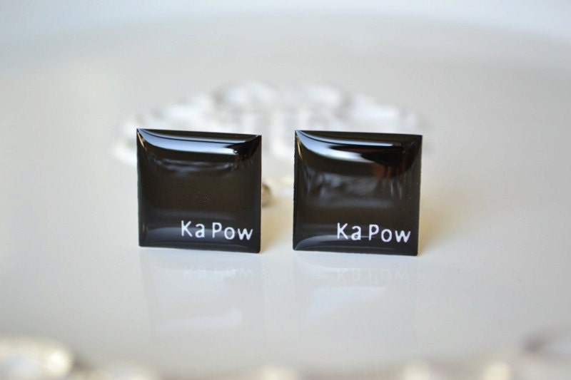 KaPow word cufflinks basic setting - for him, wedding day, groom, groomsmen, personalized, men, cool gift, guys, comic book
