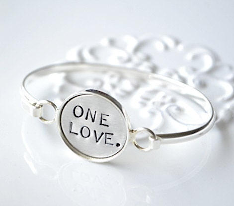 One Love hand stamped silver bracelet - Gift for the Bride leading up to and or after her wedding day - Anniversary Gift