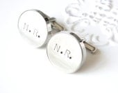 initial handstamped cufflinks - you heart me keepsake cufflinks for the groom and groomsmen