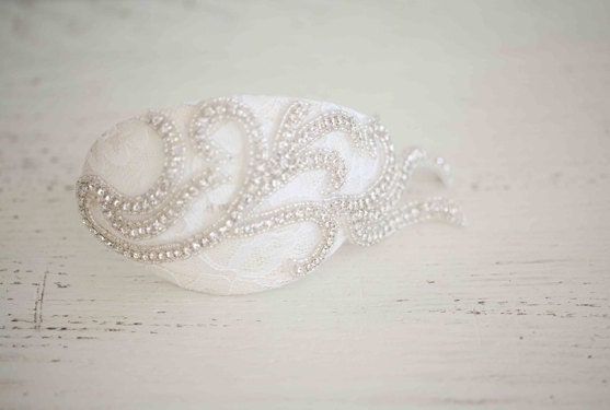 Lovely Rome - hand beaded rhinestone and lace mini teardrop bridal hat