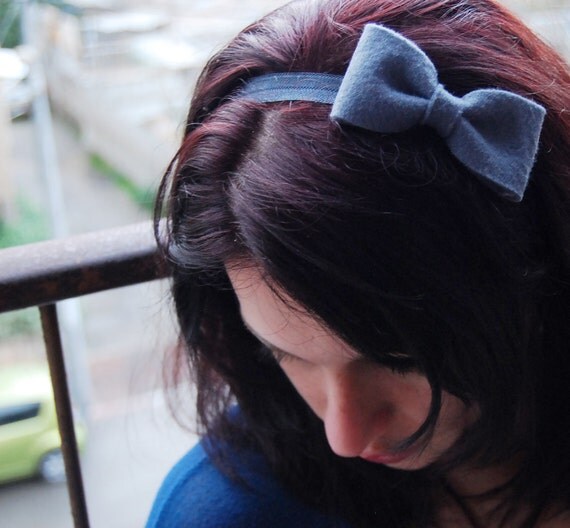 Items similar to Bow headband grey bow on an elastic headband, cute