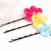 Felt flower bobby pin - set of 3, light blue,pink snd yellow ,spring flowers clips