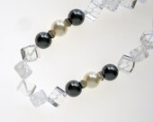 Clear Quartz Crystal Beaded Necklace, Swarovski Crystal Pearls, Czech Rhinestones, Gemstone, Elegant, Holidays, Sterling Silver, Unusual