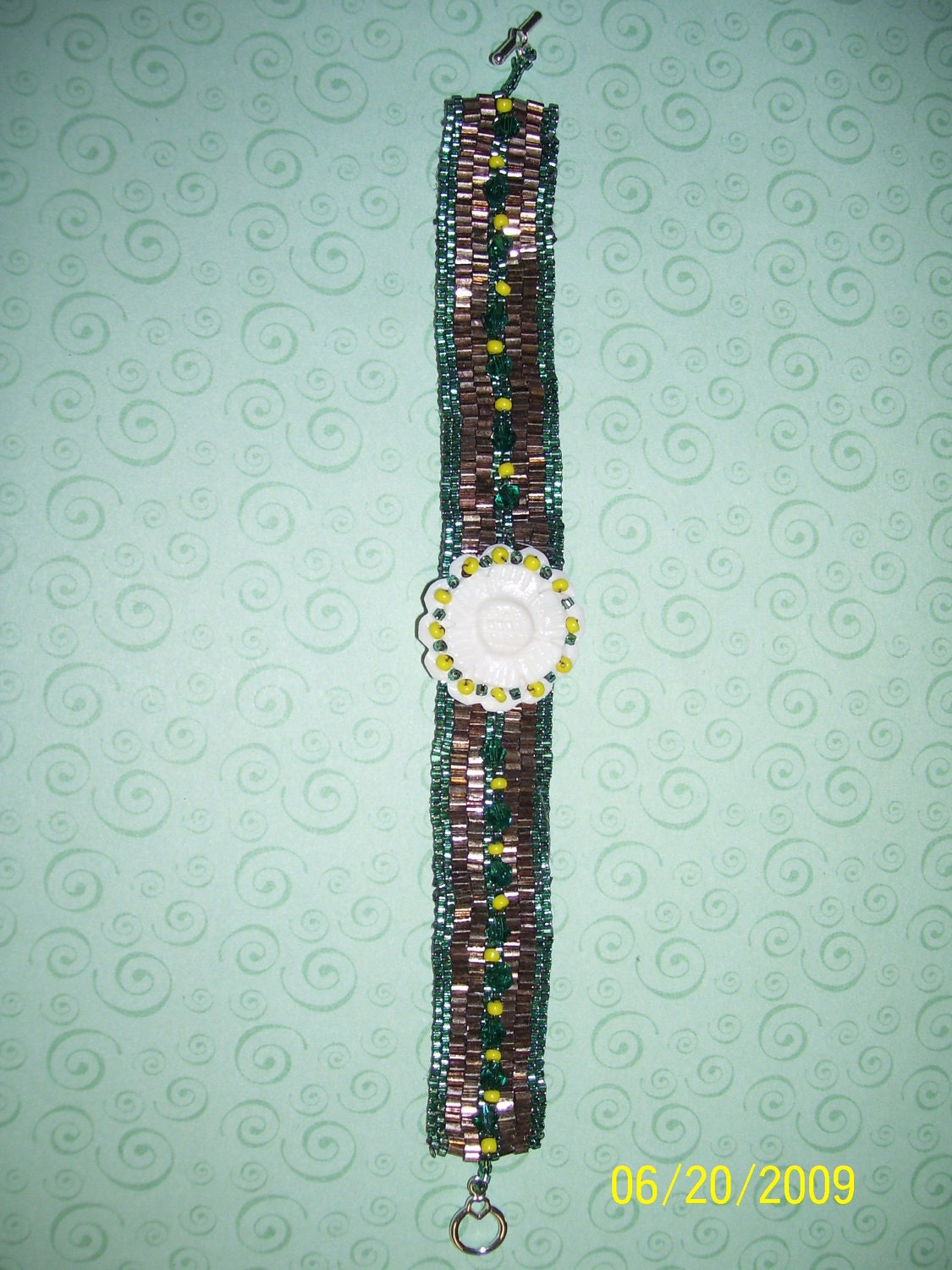 Green , Yellow and Bronze Flower Bracelet.
