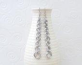 Long chainmail earrings graduated silver mobius flowers