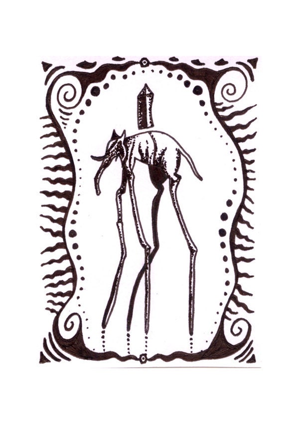 Dali's dream. Original ACEO,ink drawing on high quality card paper