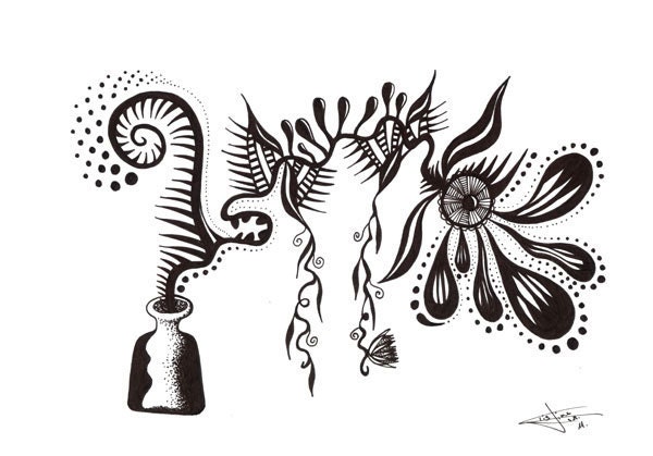 Genie. Original ink drawing on high quality paper