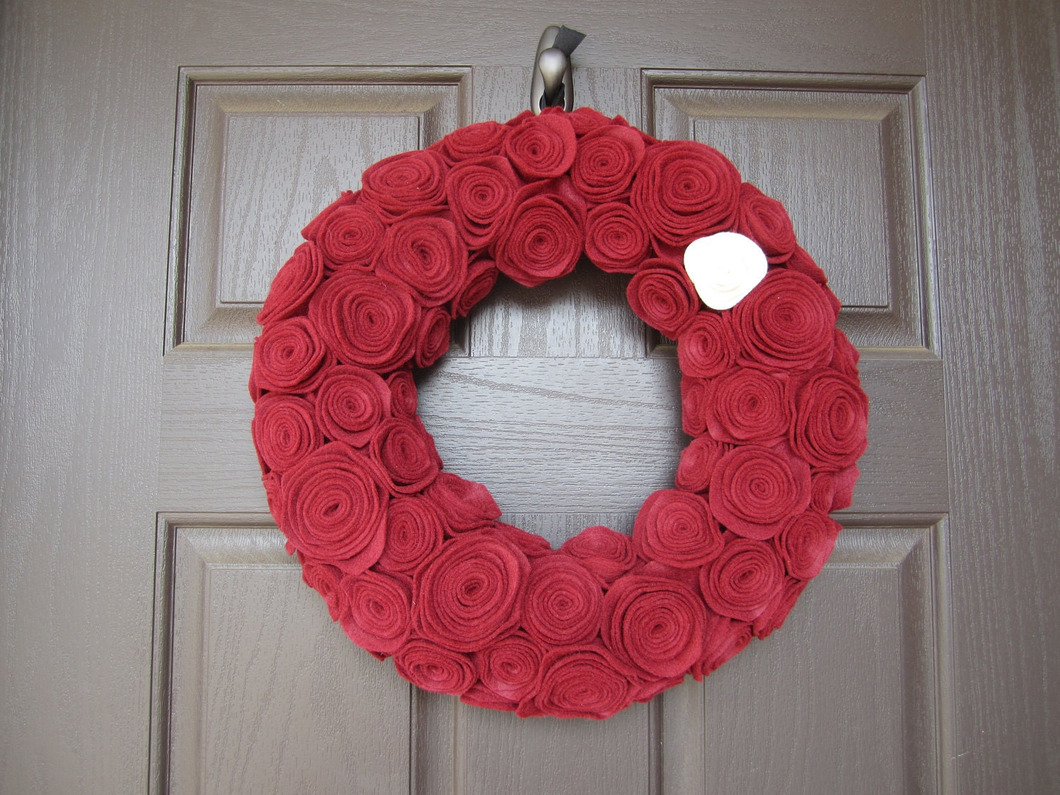 Handmade Red Felt Rosette Wreath