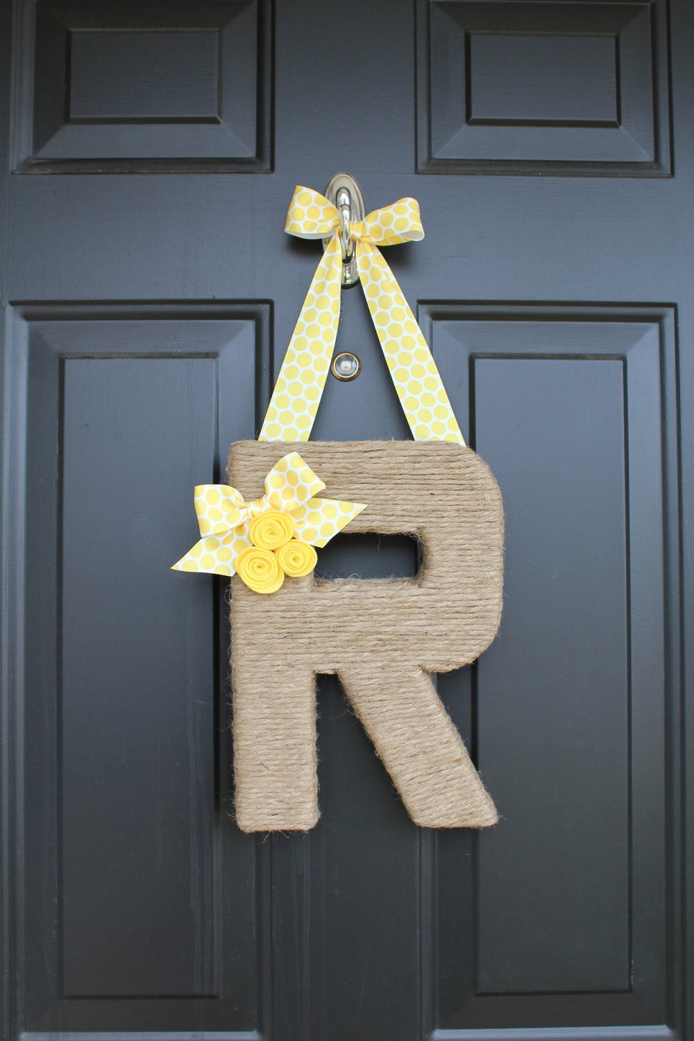 Monogram Wreath with Polka Dot Ribbon