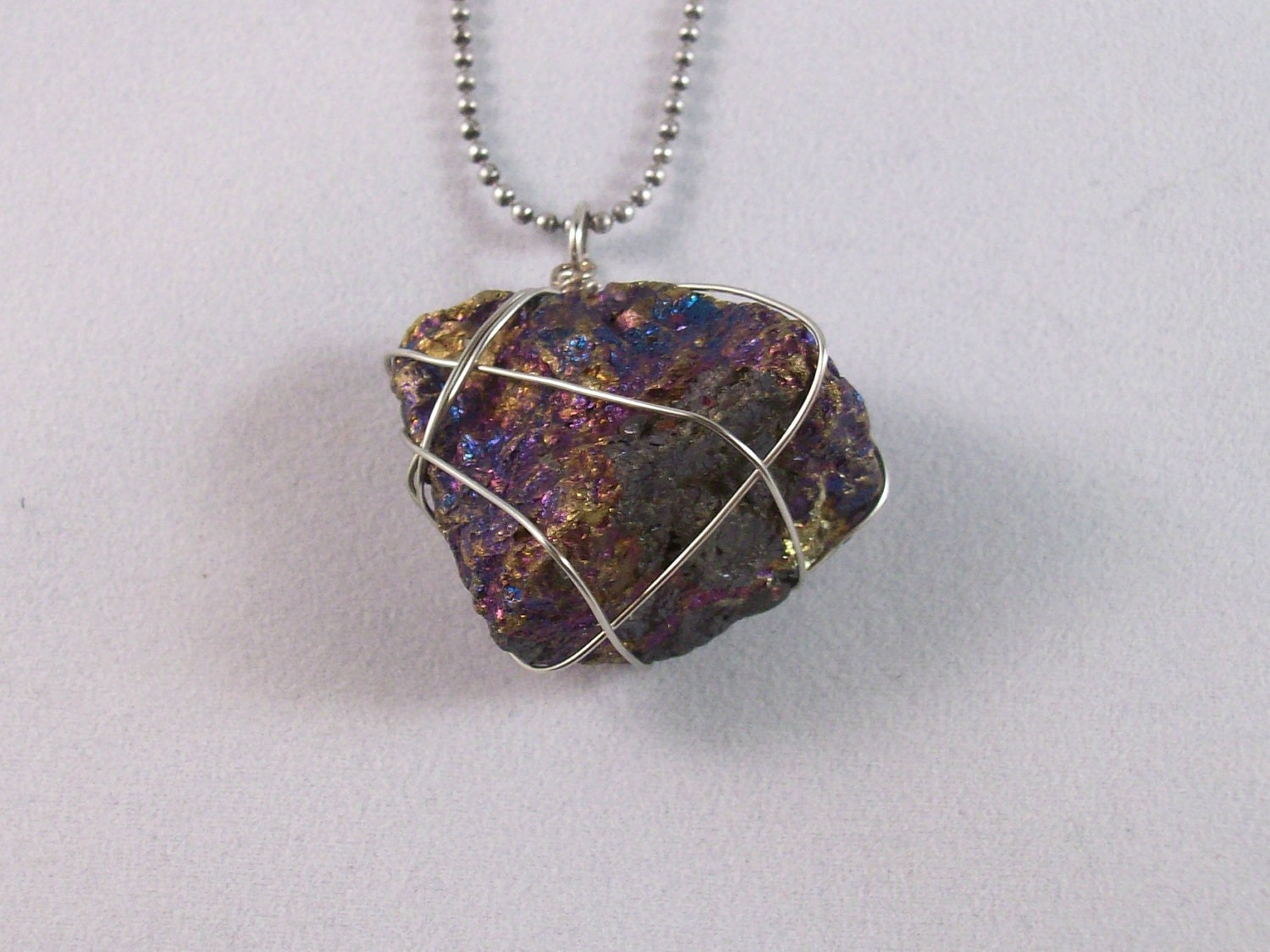 Wire wrapped iridescent hematite necklace