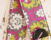 DSLR Camera Strap Cover- lens cap pocket and padding included- Gray, Pink and Green