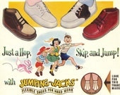 50s kids vintage print advertisement Jumping Jacks children's shoes, 1952
