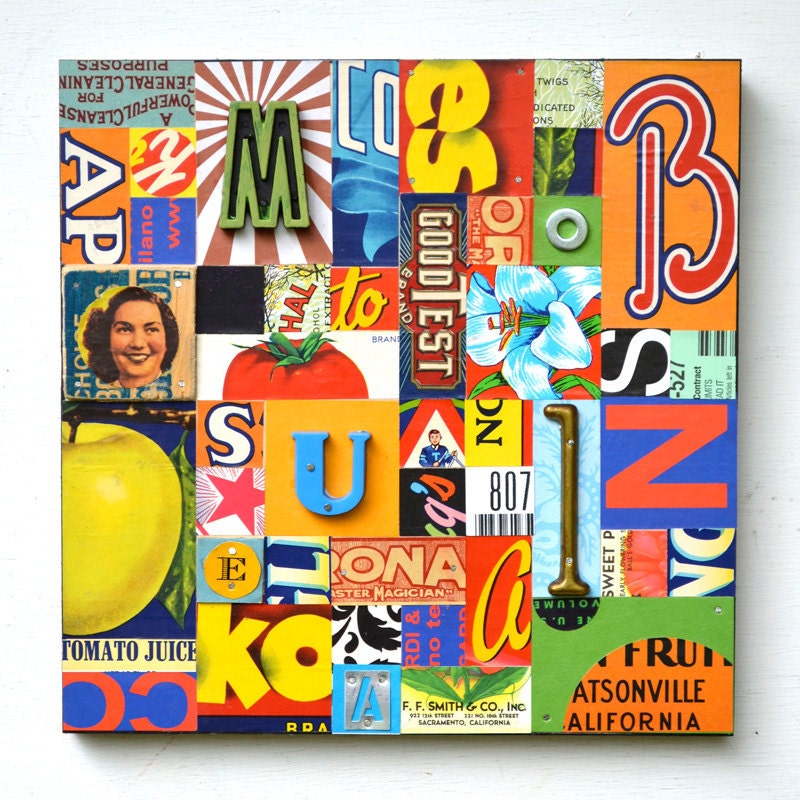 Sign of the Times vintage typography  ORIGINAL COLLAGE ART  by Elizabeth Rosen
