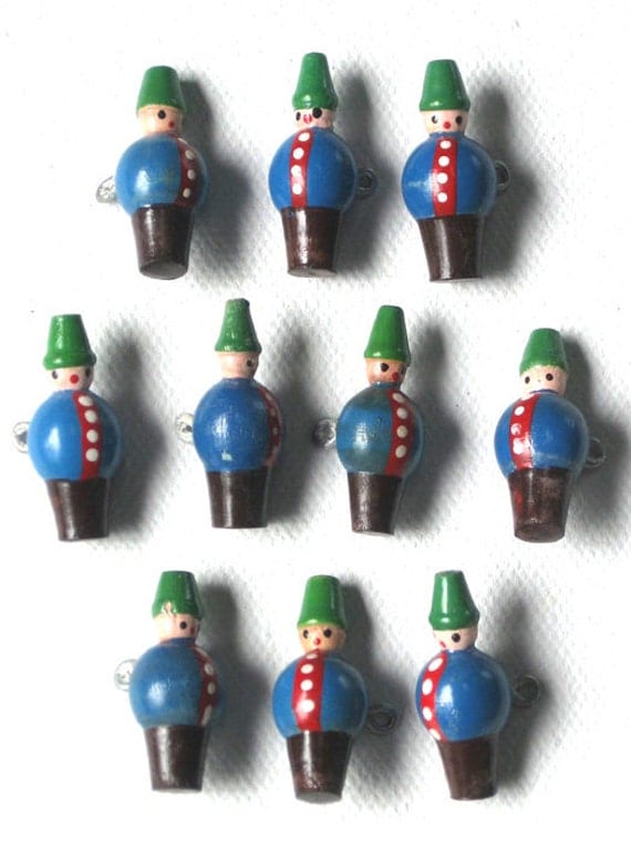 10 Vintage Wooden Japanese Buttons Little Boy Blue Hand-Painted 1" Gents offered by Elizabeth Rosen