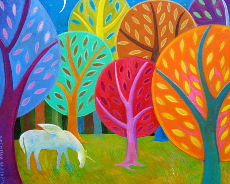 GHOST  or Unicorn in the Woods PRINT 8x10    by Elizabeth Rosen