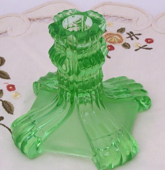 Vintage Green Depression Glass Candle by thesecretcupboard on Etsy
