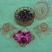 Reserved for Guttentag Vintage Pink Pressed Glass vanity / Dressing Table Set. 4 pieces, Pink Dressung table Set