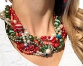 TWISTED, Statement Necklace, Coral, Ivory, Green, Turquoise, Chunky, Pearls, Bridal, Bridesmaid, Jewelry by Jessica Theresa