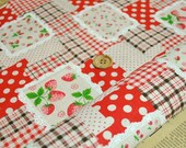 8062F - 1 yard Japanese Cotton Linen Fabric - Lace And Strawberry - Red