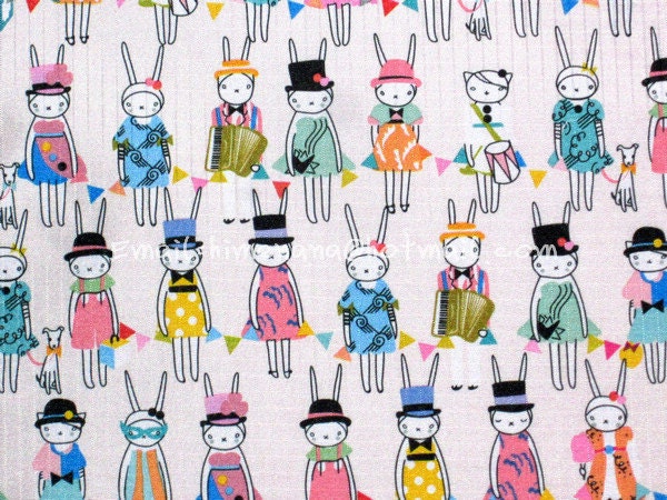 15020A - 1 yard Vinyl Waterproof Fabric - Fifi Lapin Bunny Rabbit - Light Gray