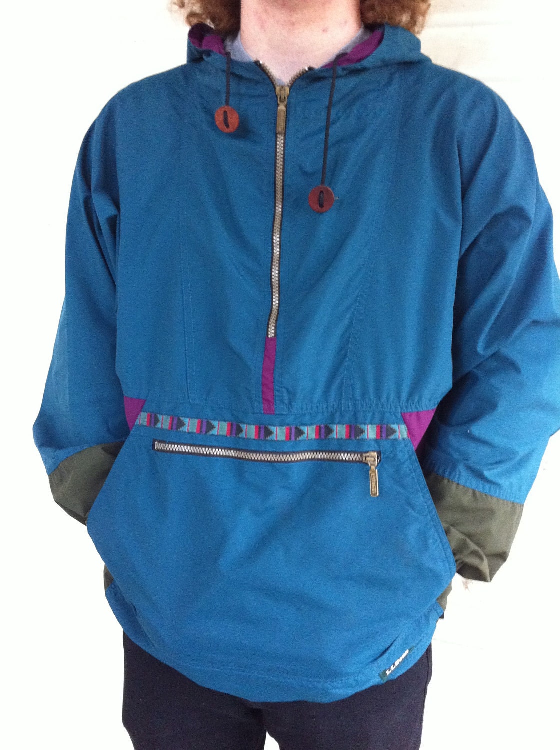 LL Bean Anorak Green and Purple pullover by Therichesofthepoor