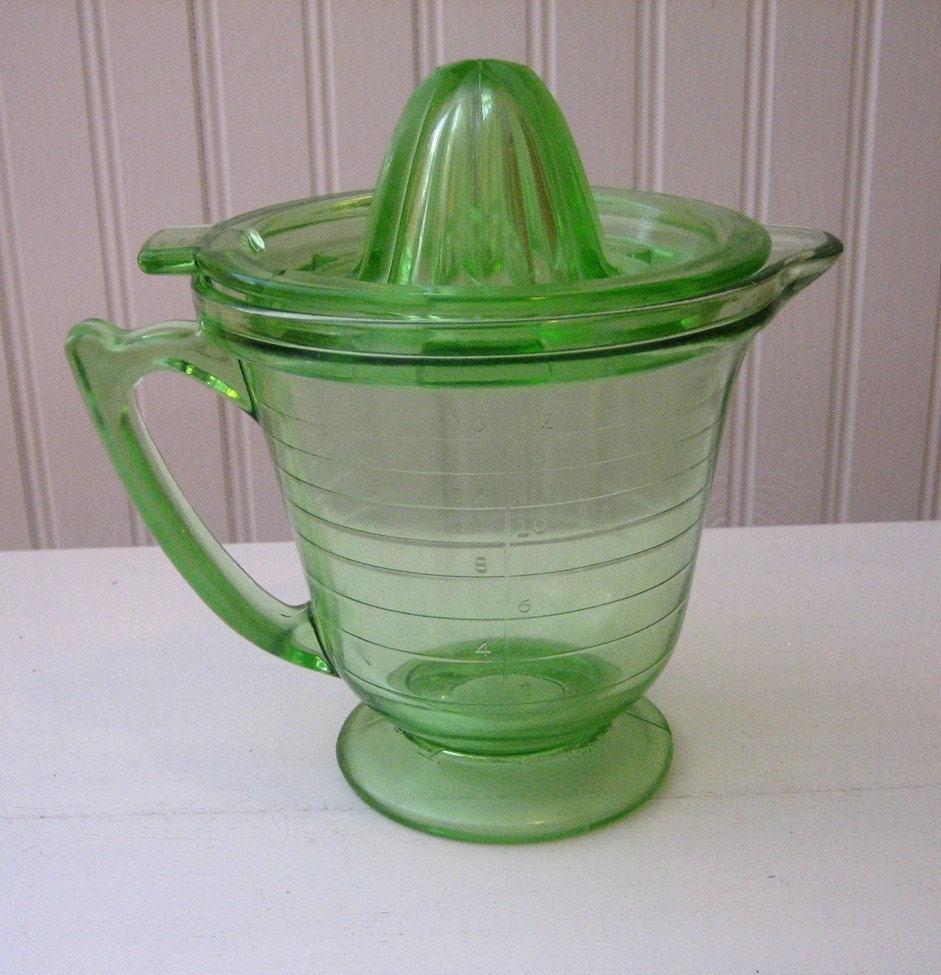 Antique Green Depression Glass Reamer /Juicer Measuring Cup