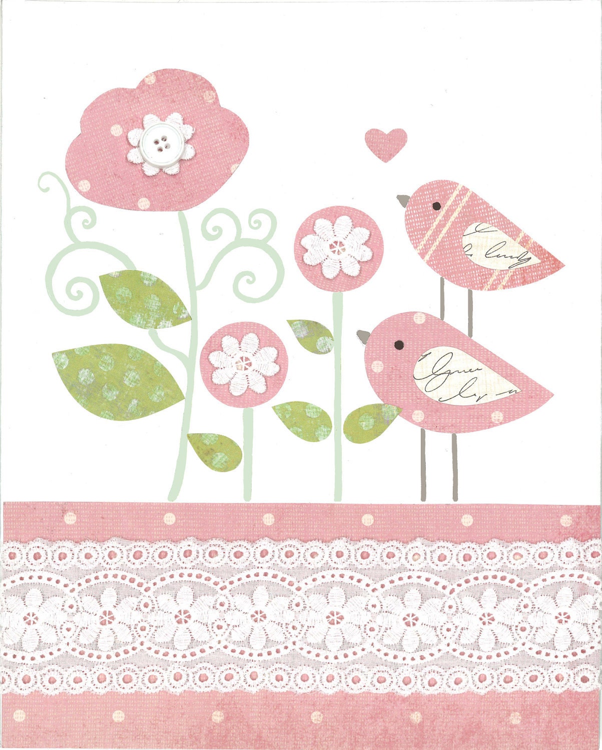 Pink Bird Nursery, Kids Wall Art, Pottery barn Hayley, baby girl nursery, Wedding decor -Flowers Birds 8x10 Print Baby Decor, nursery art