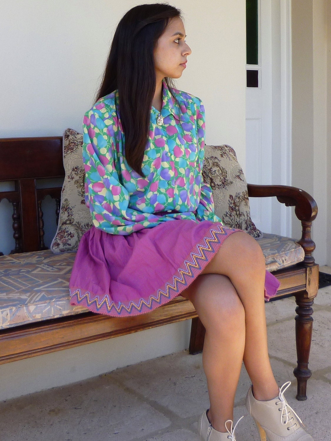 70s or 80s Pastel Shirt, Blouse, Top - xs, small, medium, large