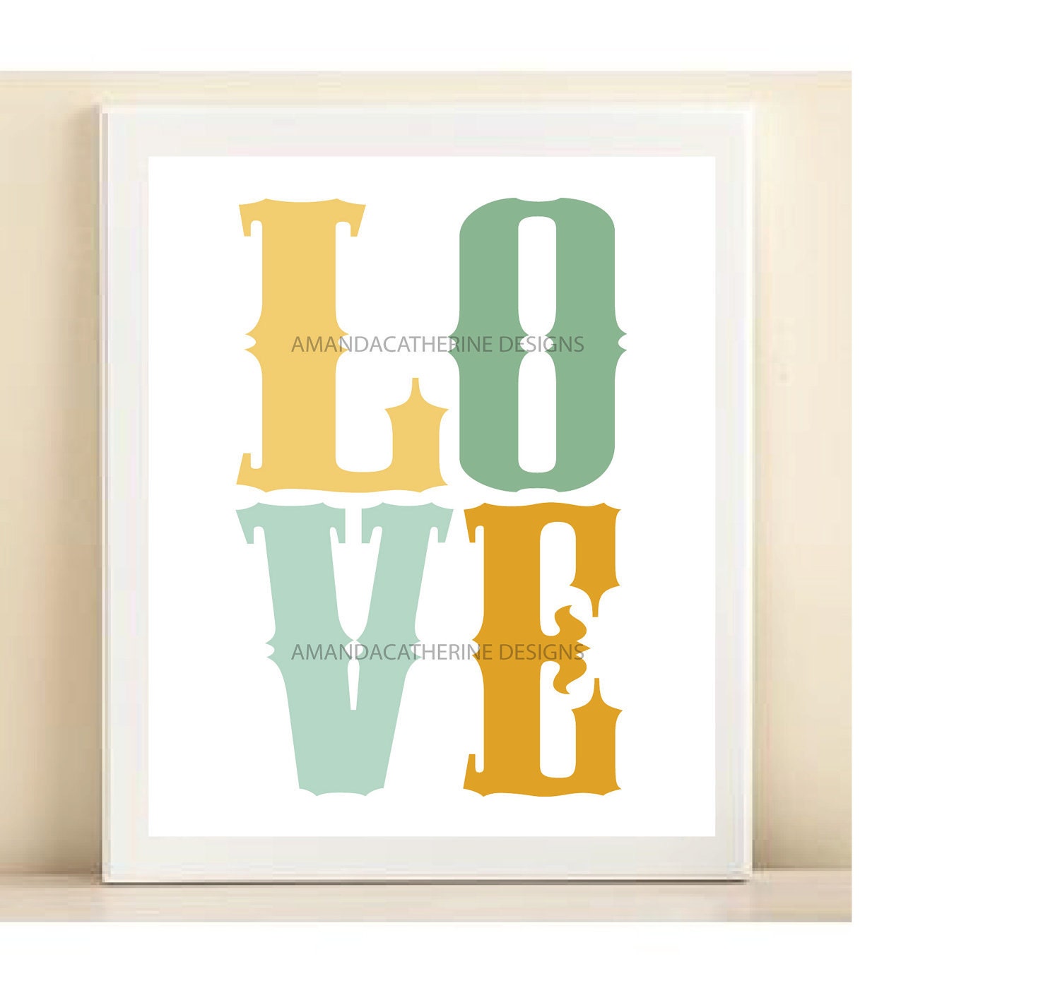 Aqua & Yellow "Love" print poster