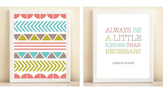 Pink, Turquoise, and Lime "Pattern" & "Be a Little Kinder" poster