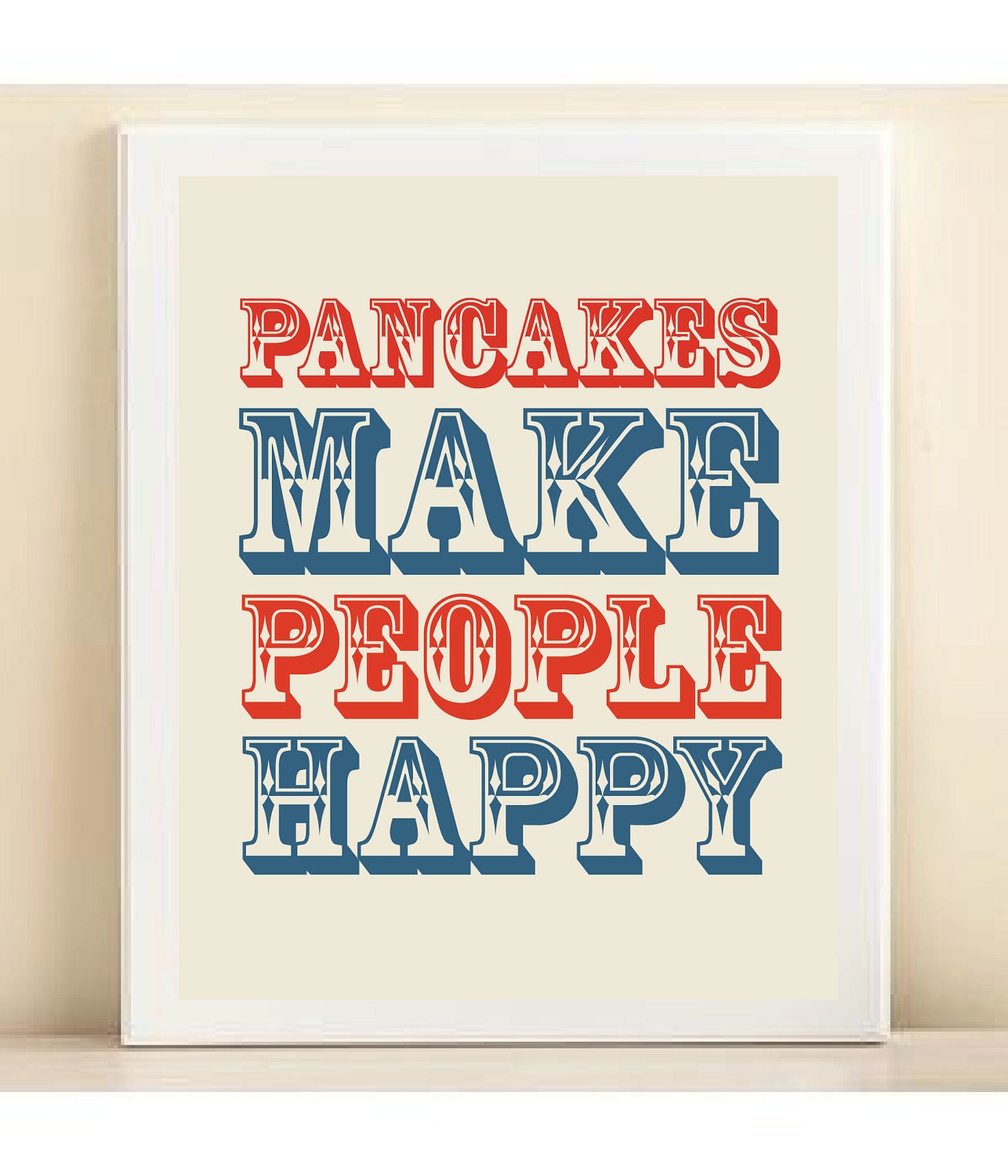 Retro Red & Blue "Pancakes Make People Happy" print poster