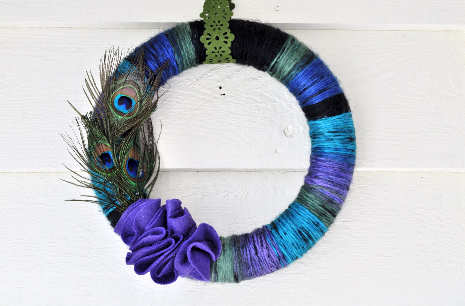 Peacock Yarn Wreath 12 inch