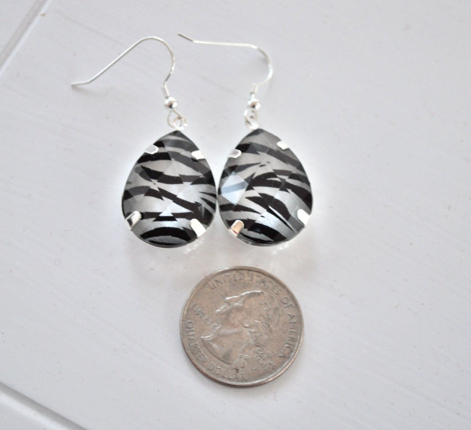 Zebra Print Earrings Silver