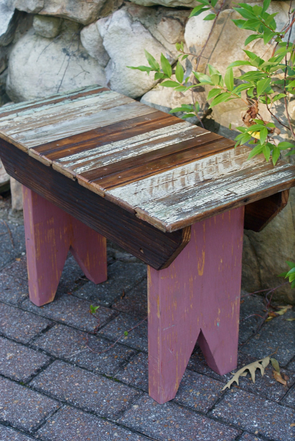 Reclaimed Bead Board Small Wooden Bench Outdoor Furniture Home Decor Rustic