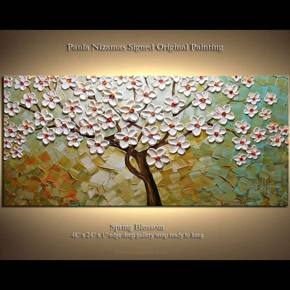 Original Abstract Modern Contemporary Painting Wrapped in Blooms Ready to Hang by Paula Nizamas 48" x 24"