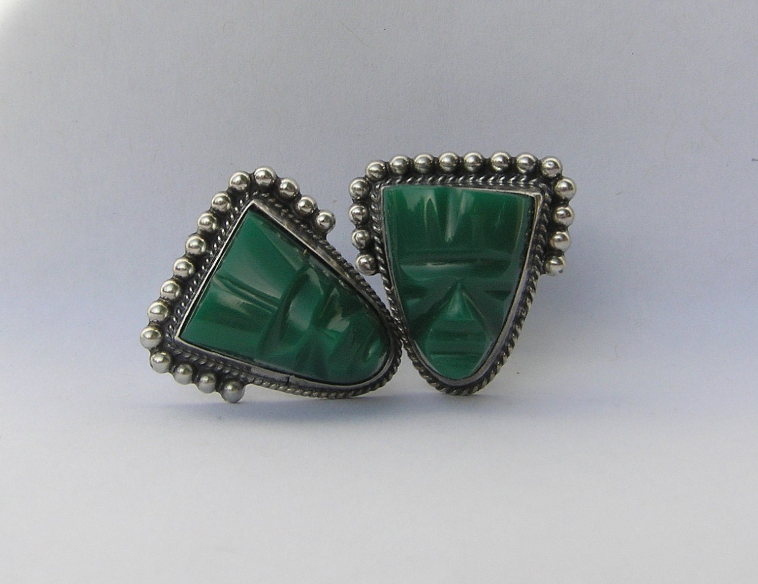 FREE SHIPPING-Vintage Mexico Sterling and Green Onyx Earrings