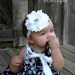 White Flower Head Band -Large Peony Flower on a Soft Elastic Headband Rhinestone Center Vintage Couture