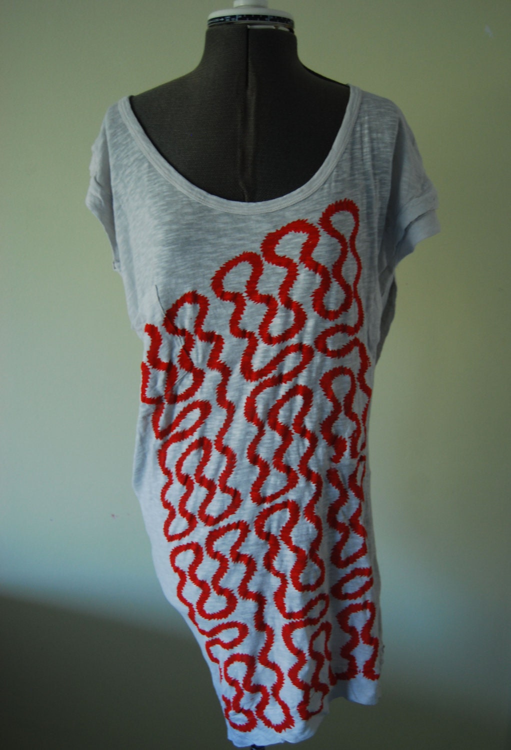 Punk Squiggle Print- Worlds End Westwood Repro- Bow Wow Wow - Red and Grey Dress - Slouchy Asymetric Fit