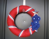 Memorial Day or Fourth of July, Patriotic Pride/ 14 inch Yarn Wreath
