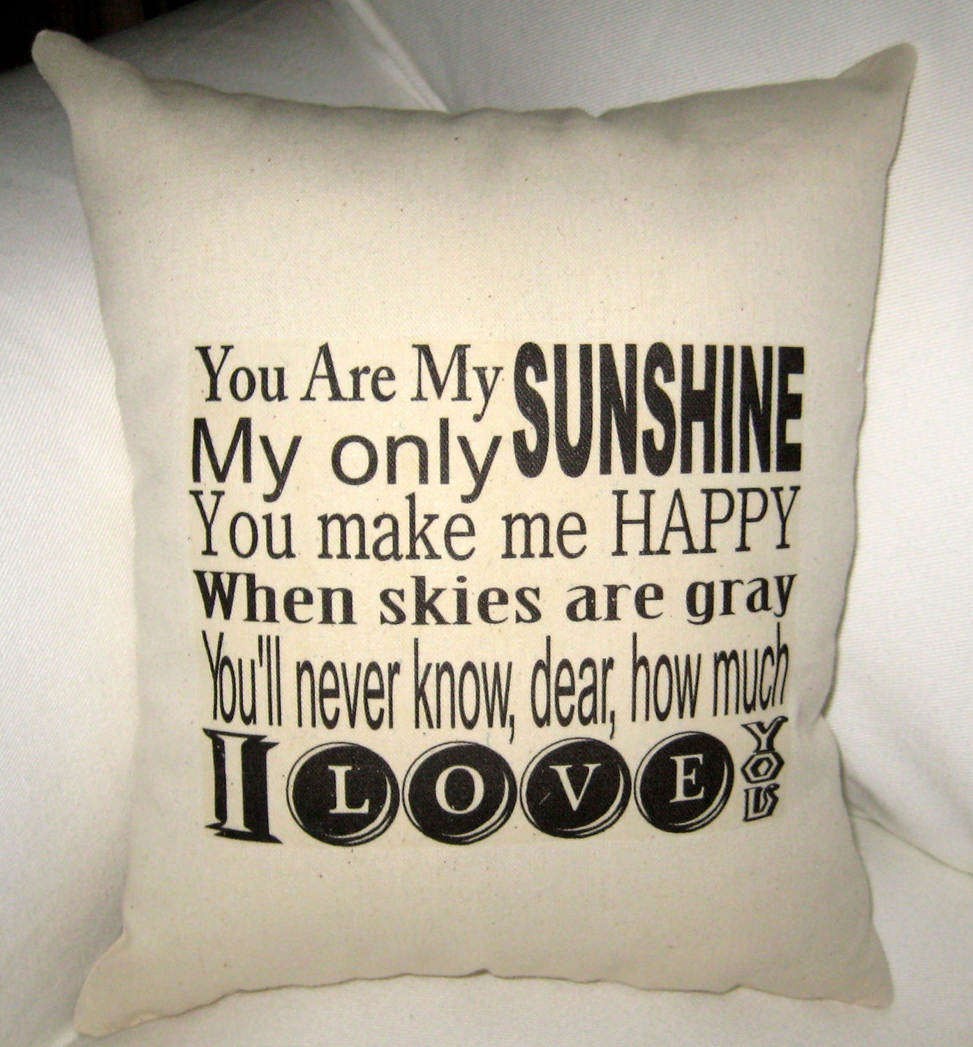 You Are My Sunshine Pillow, Baby Room Typography Cushion, Modern, Shabby Chic, Ivory Affordable Home Decor, Words, Song