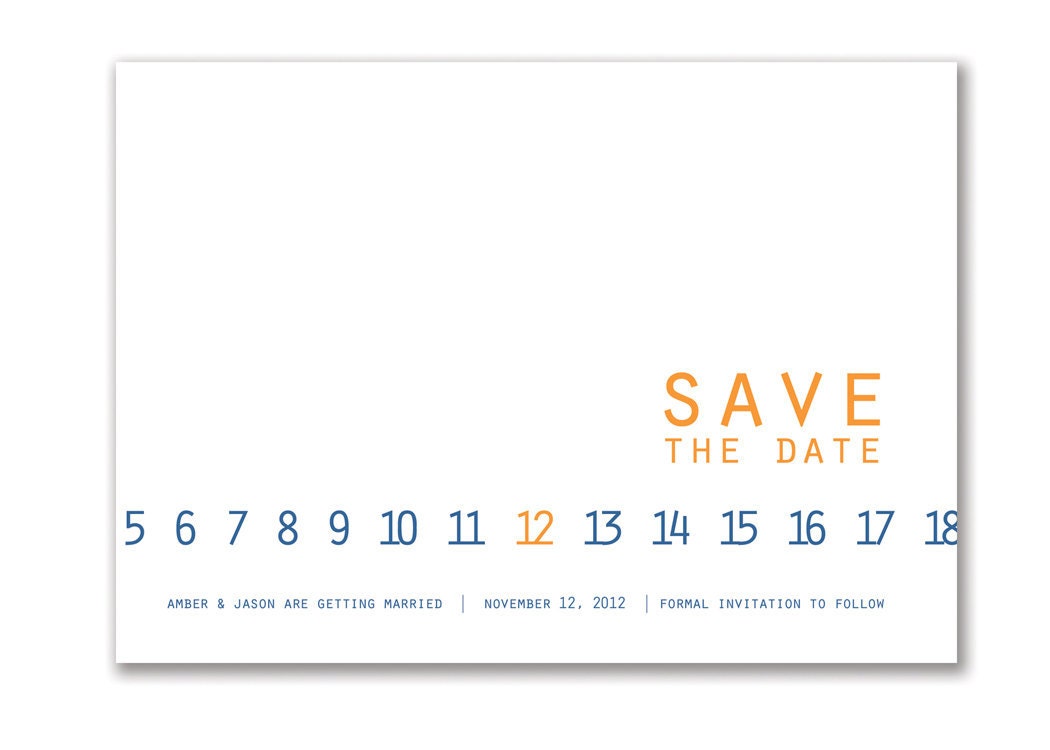 Amber & Jason Save the Date Announcement. Wedding Bridal Baby Shower Invitation. Orange Blue. DIY Printable Invite Design or I Print