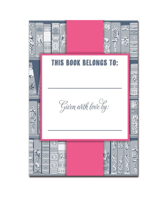 Bookplate Library Bring a Book Baby Shower Storybook Book Tag Printable Book Plate Navy Pink - Monique style