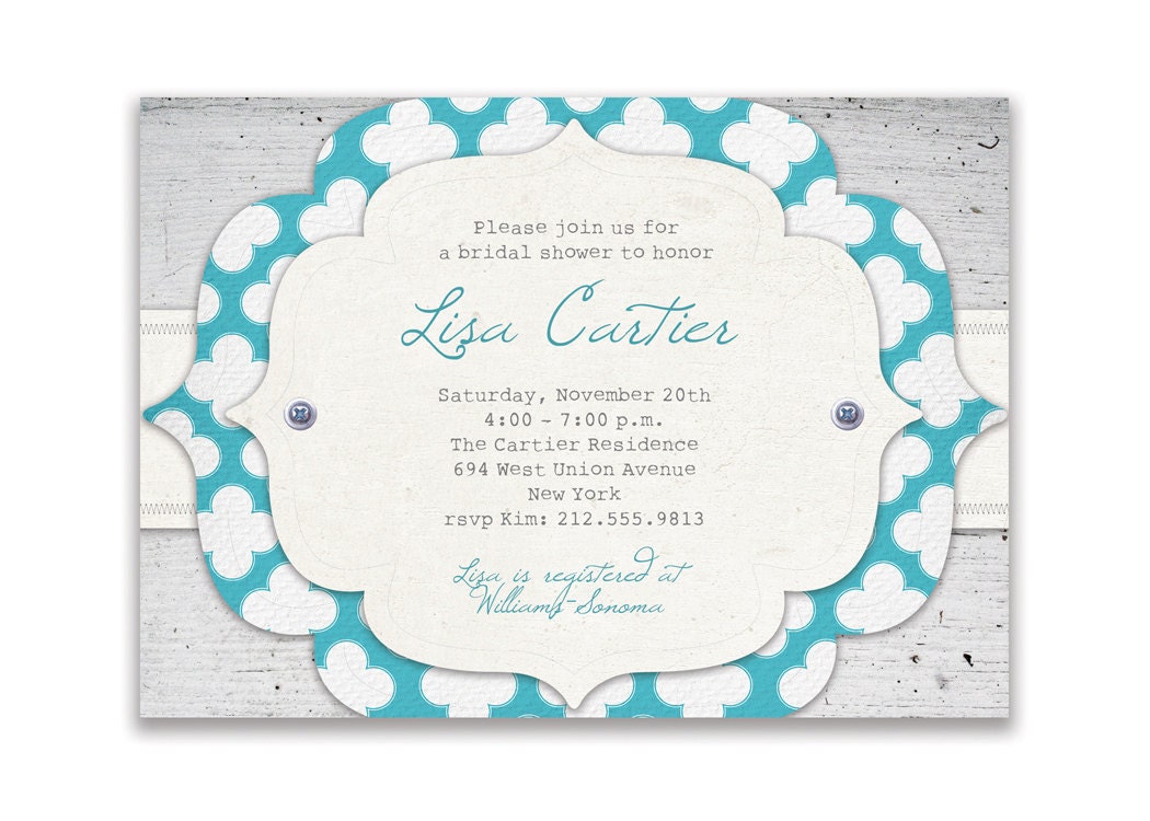 Rustic Bridal Shower Invitation Shabby Baby Shower Rustic Wedding Invitation White Turquoise DIY Digital or Printed - Lisa Style